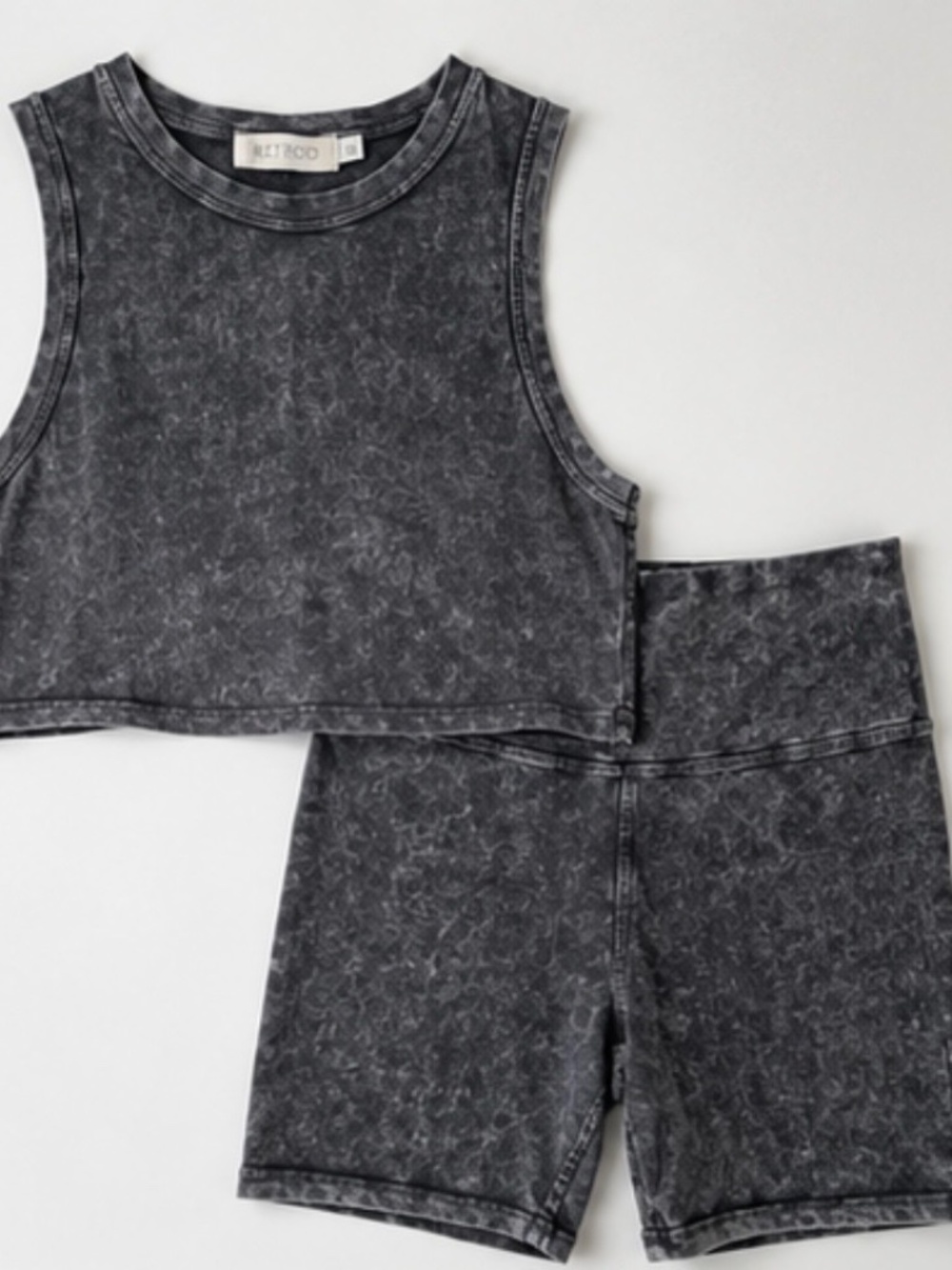RETROD Women’s L Acid Wash Crop Tank Biker Shorts 2 Piece Set Y2K
